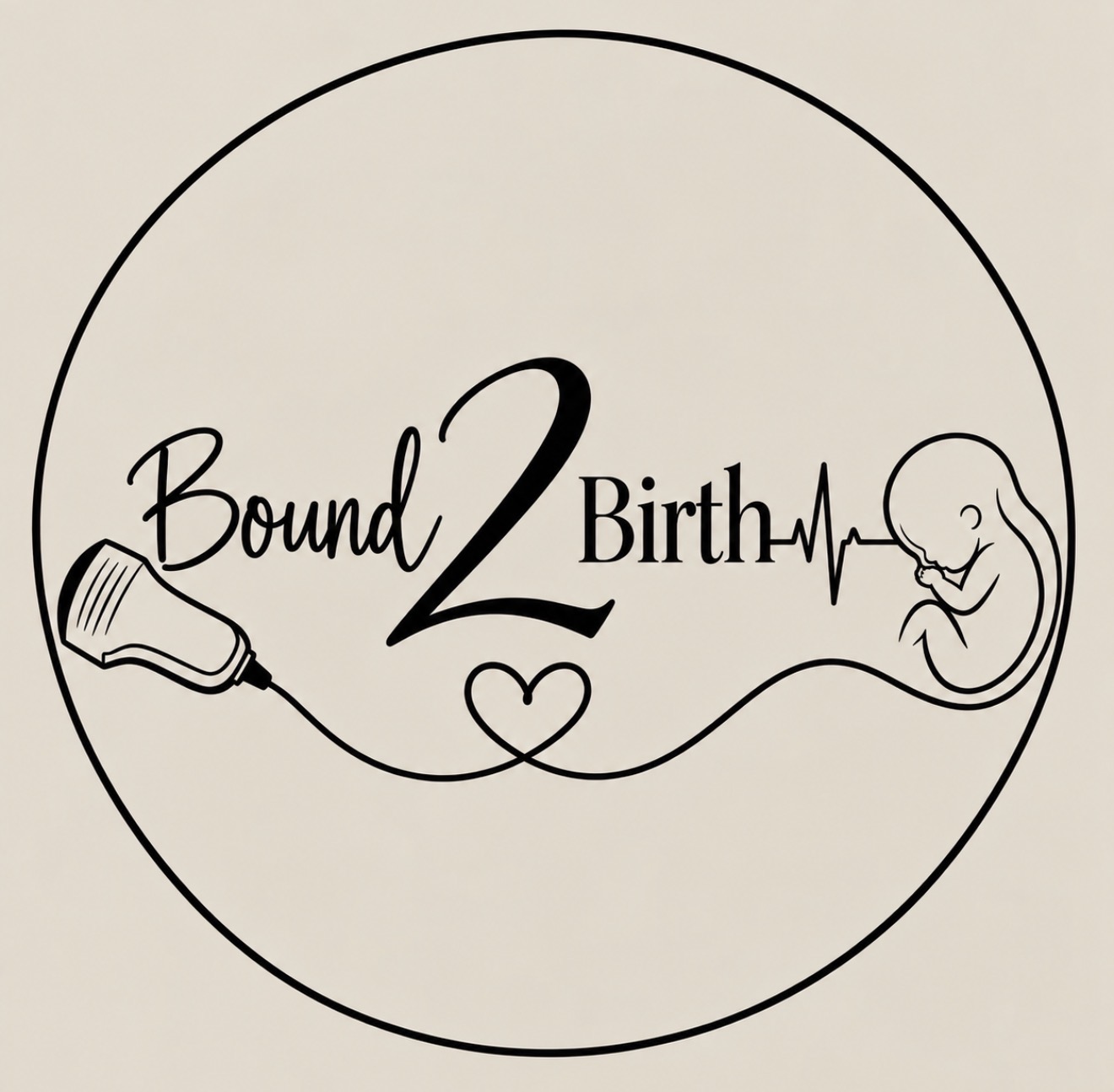 Bound2Birth circular logo featuring an ultrasound probe, heart and baby